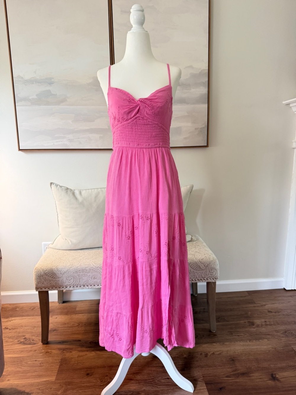 💕Hollister Tiered Pink Midi Dress Size XS